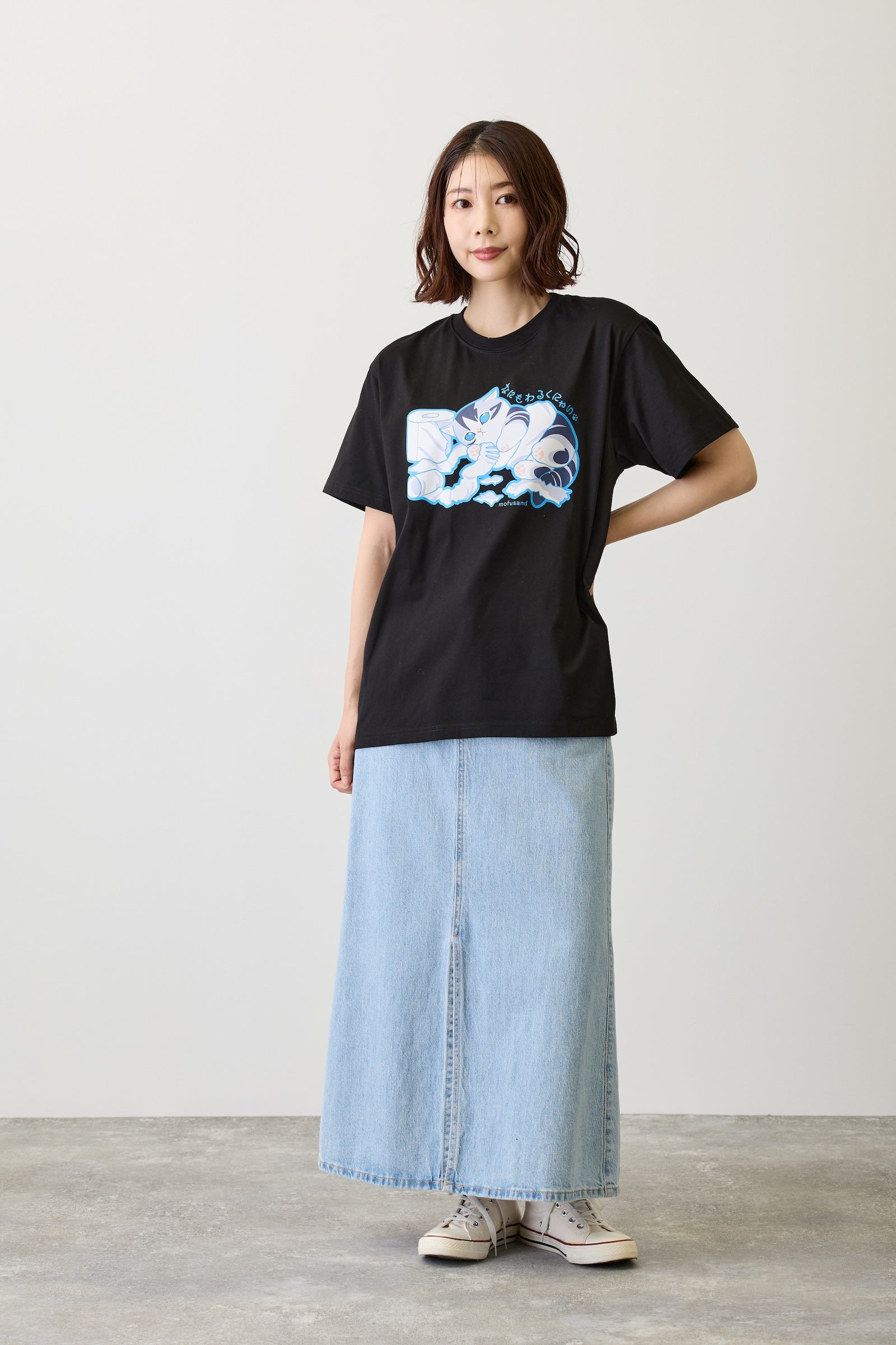 mofusand Tシャツ なにもわるくにゃい トイレットペーパーだいすきにゃん ブラック