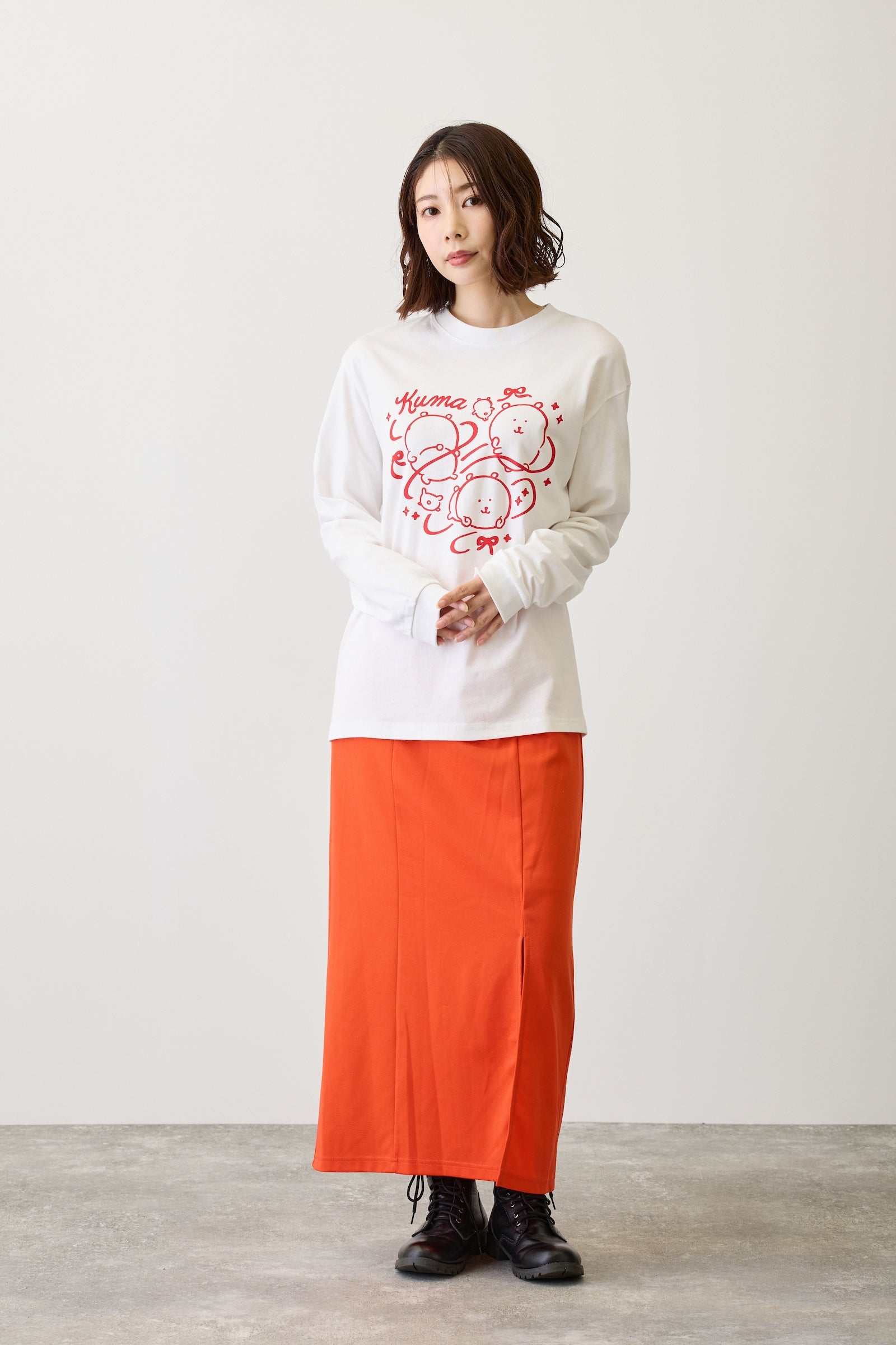 ナガノキャラクターズ 長袖Tシャツ リボン ホワイト