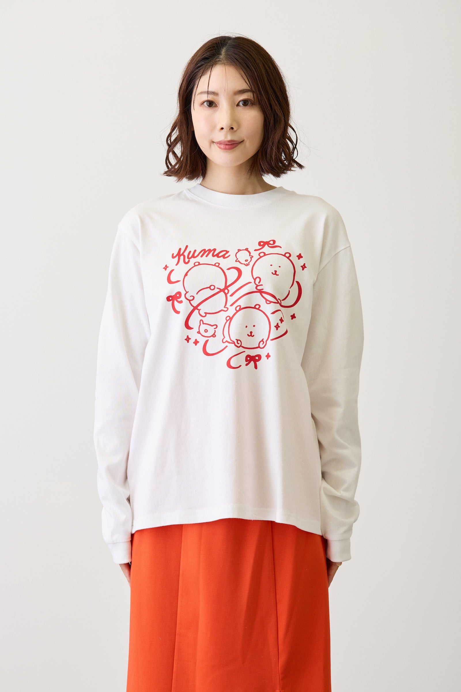 ナガノキャラクターズ 長袖Tシャツ リボン ホワイト