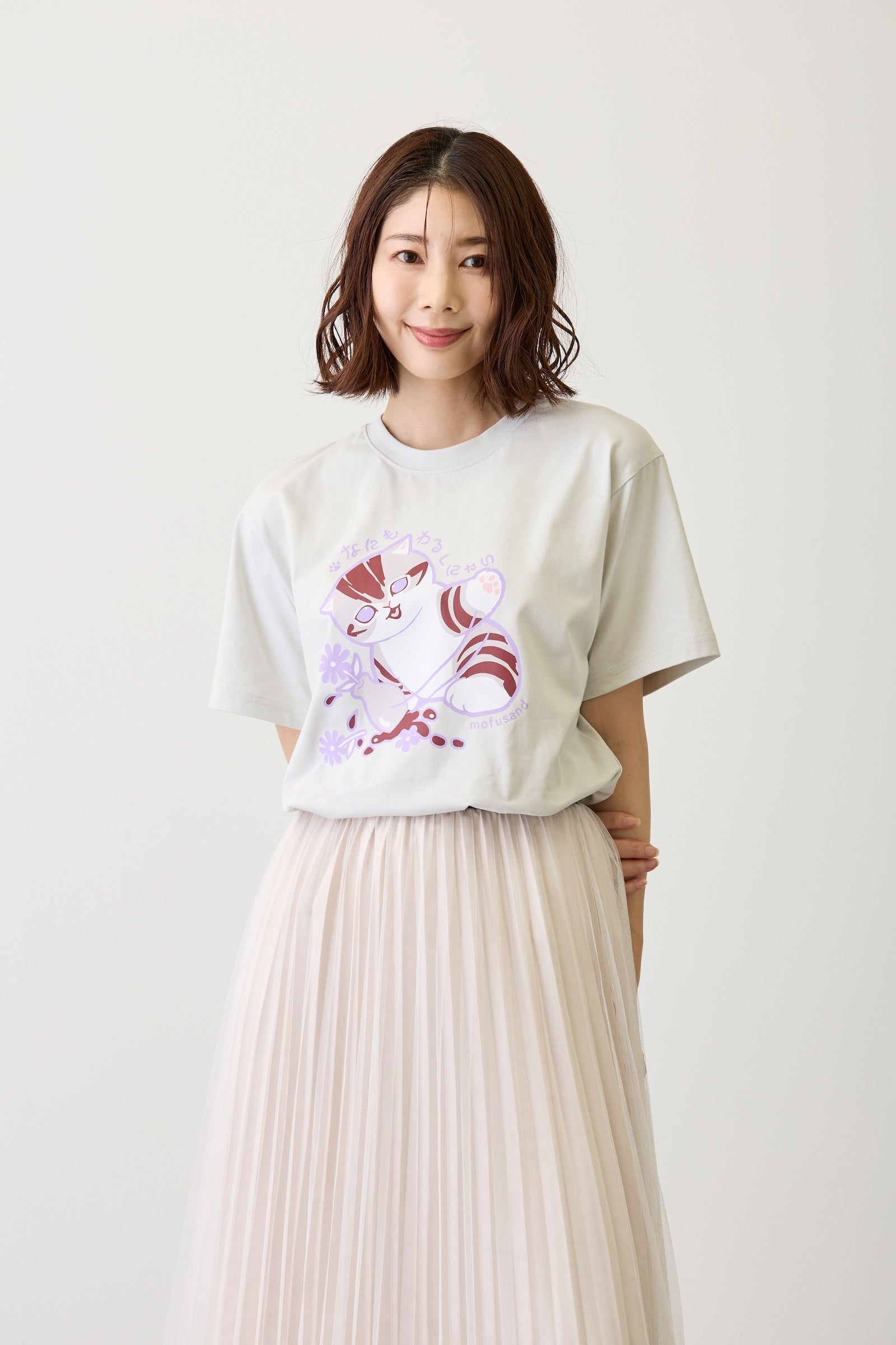 mofusand Tシャツ なにもわるくにゃい 花瓶だいすきにゃん グレー