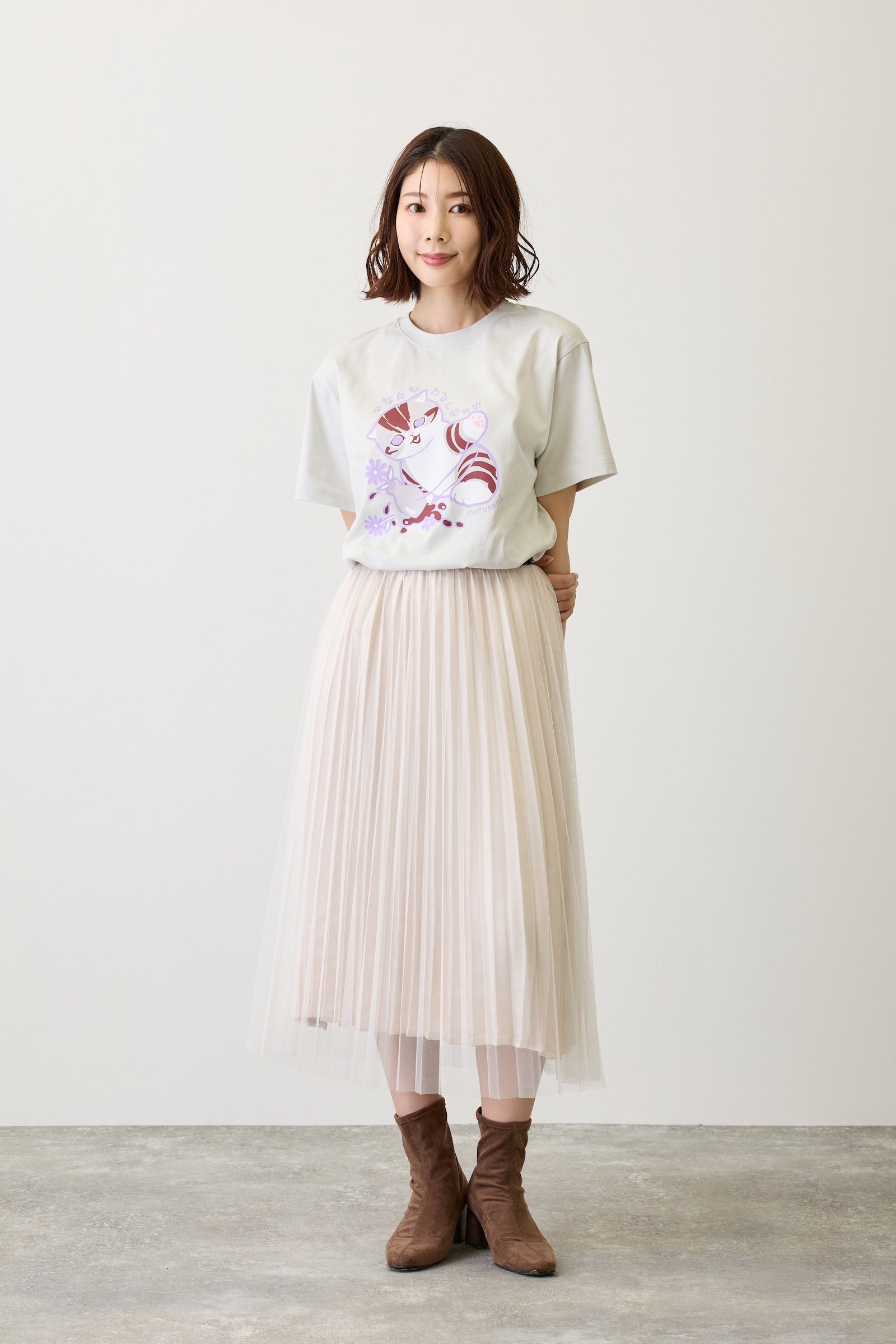 mofusand Tシャツ なにもわるくにゃい 花瓶だいすきにゃん グレー