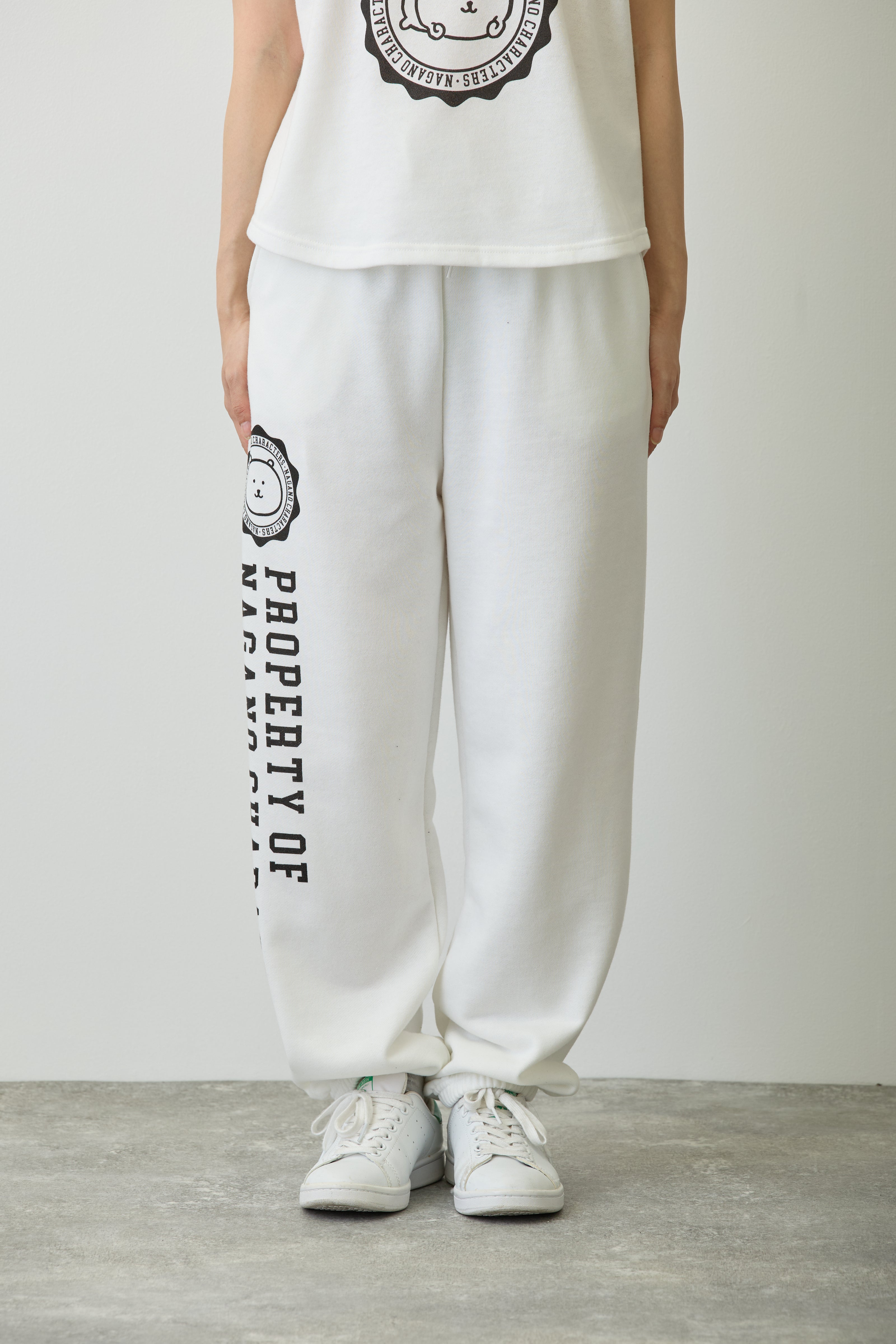 ナガノキャラクターズ スウェットパンツ カレッジ くま ホワイト