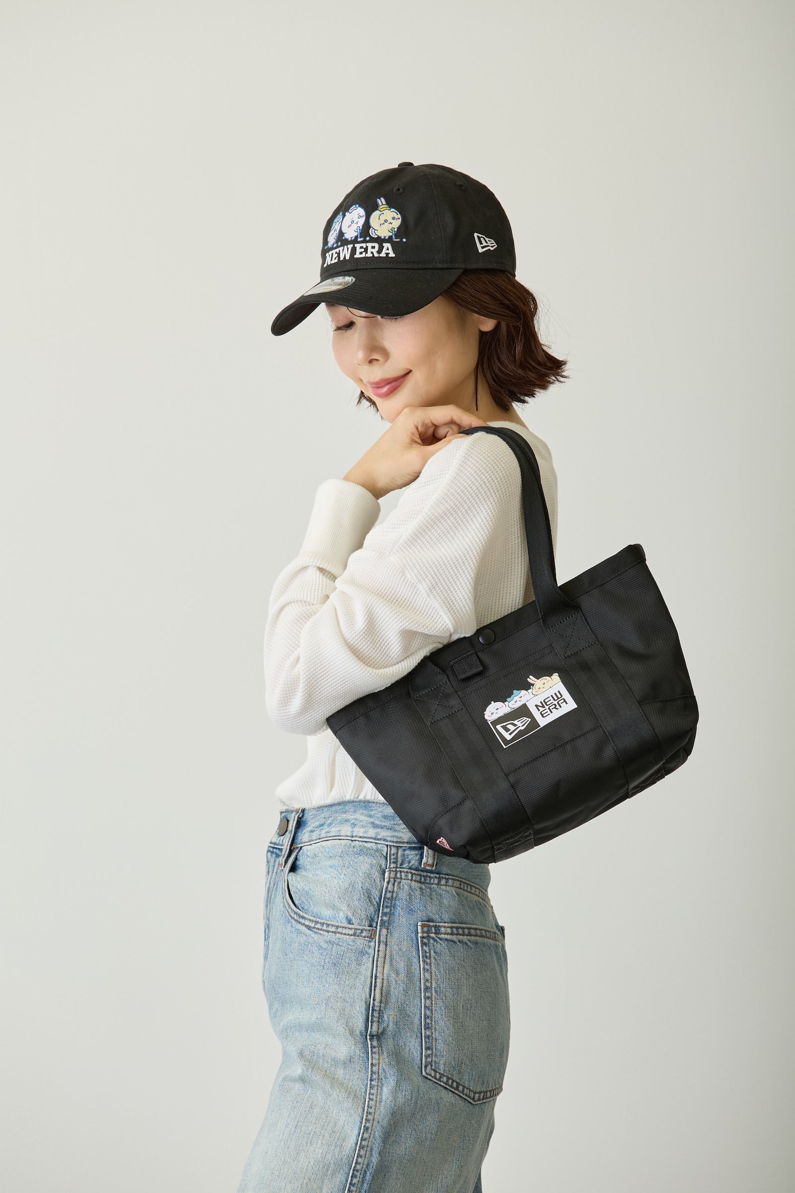 9TWENTY ロングバイザー ちいかわ / ちいかわ・ハチワレ・うさぎ ブラック | ゴルフ