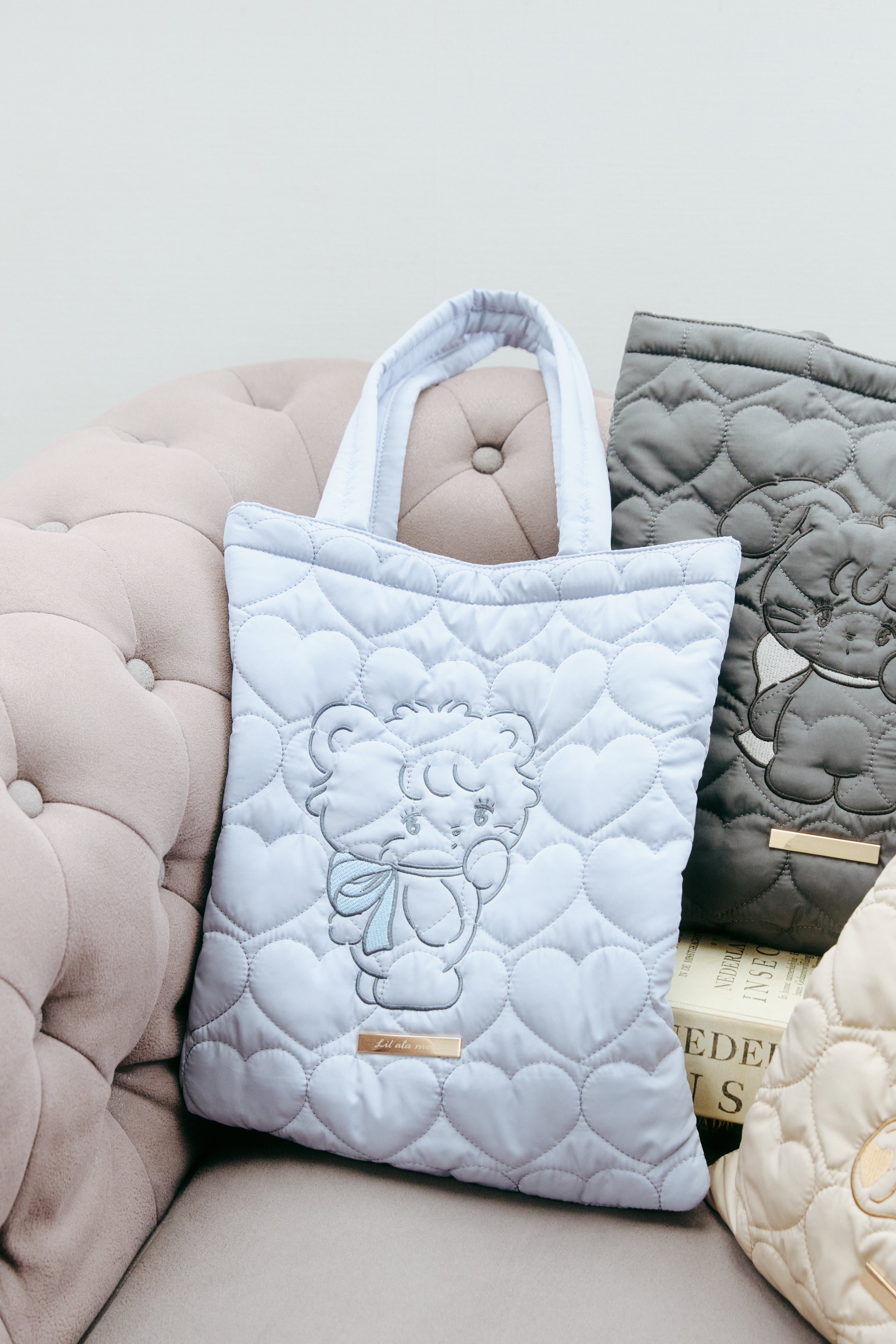 Lil ala mode ハートキルティングトートバッグ ラテ ブルー ONE
