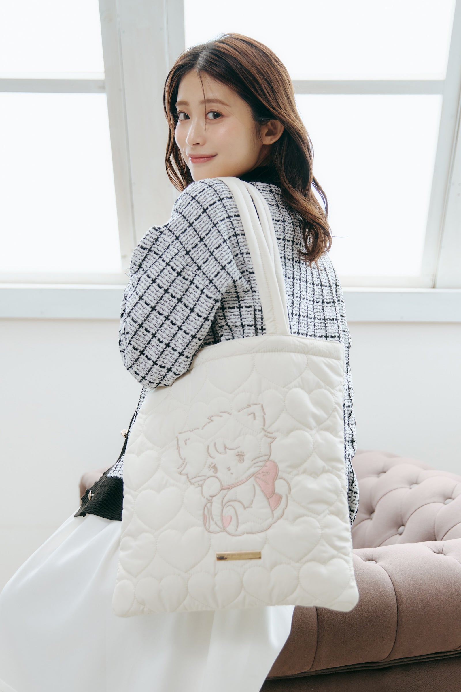 Lil ala mode ハートキルティングトートバッグ ムース ホワイト ONE