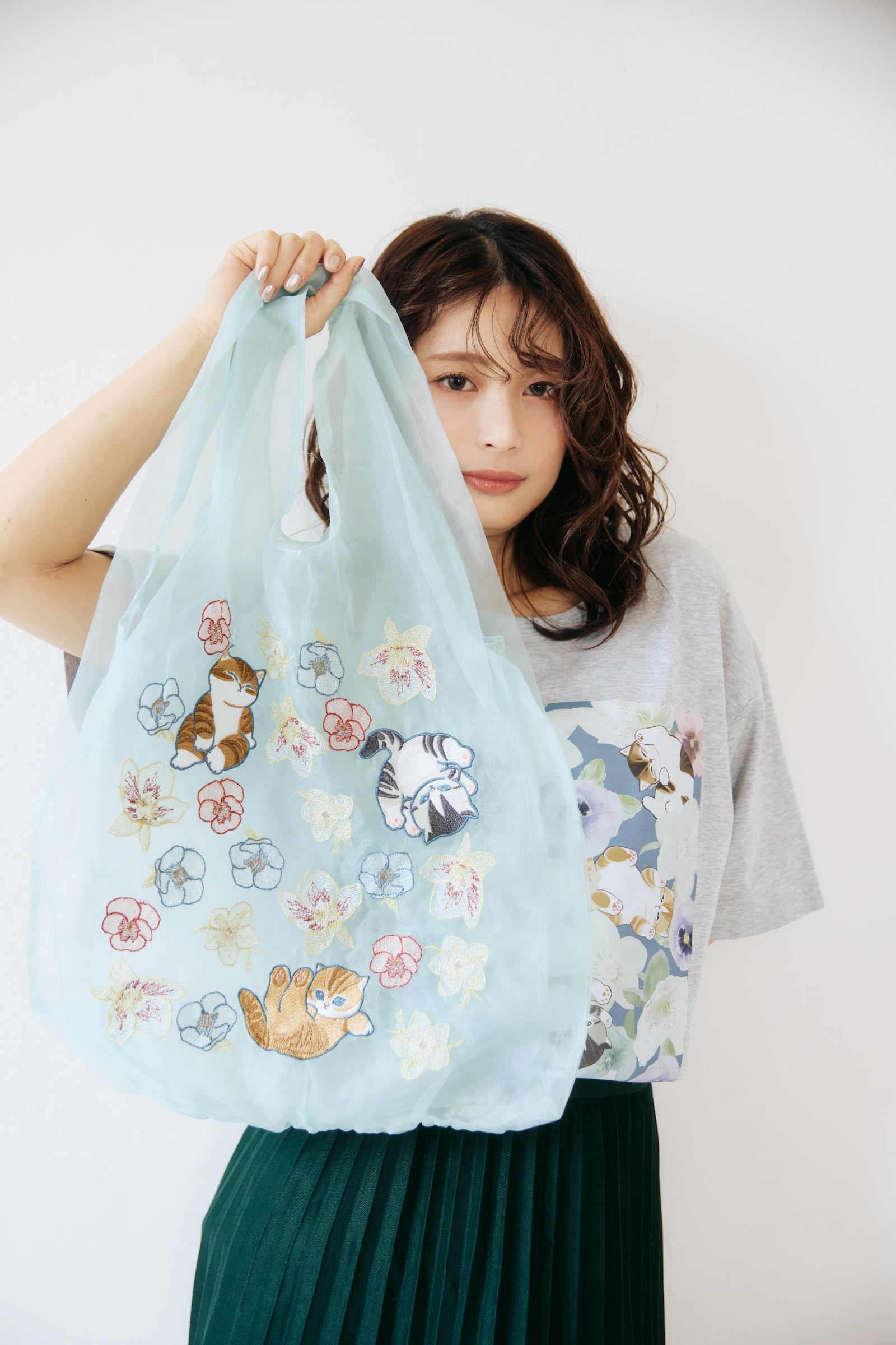 mofusand×日比谷花壇 チュールバッグ ウィンターオリジン ミント