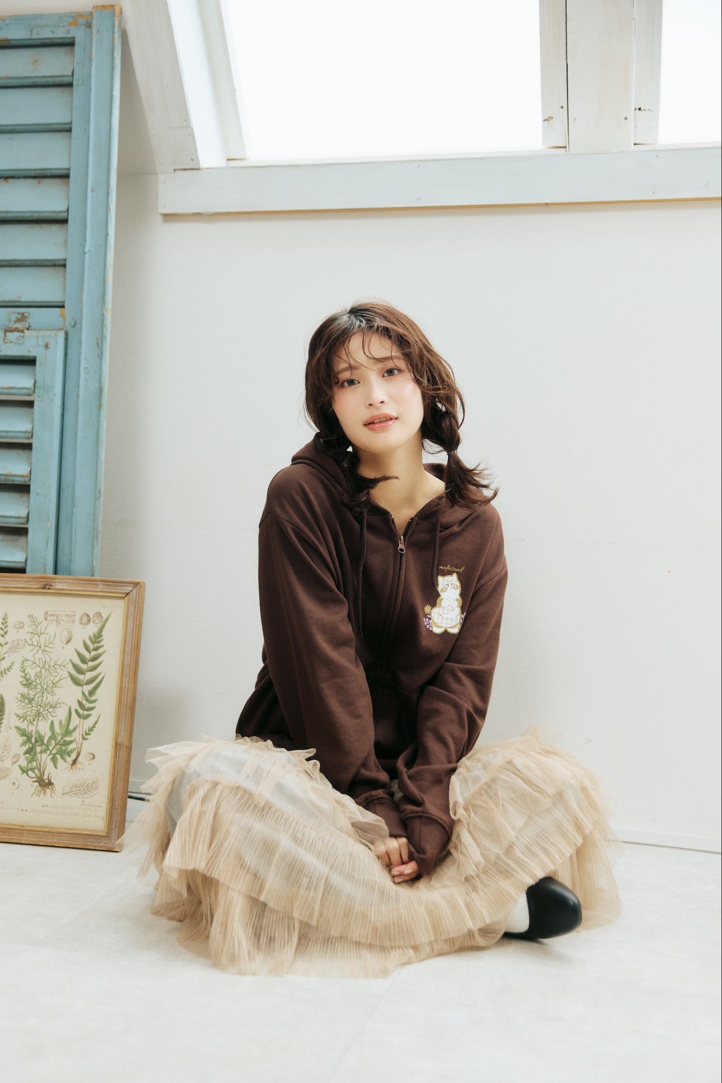 mofusand ZIPパーカー カントリーチェック きつねにゃん ダークブラウン