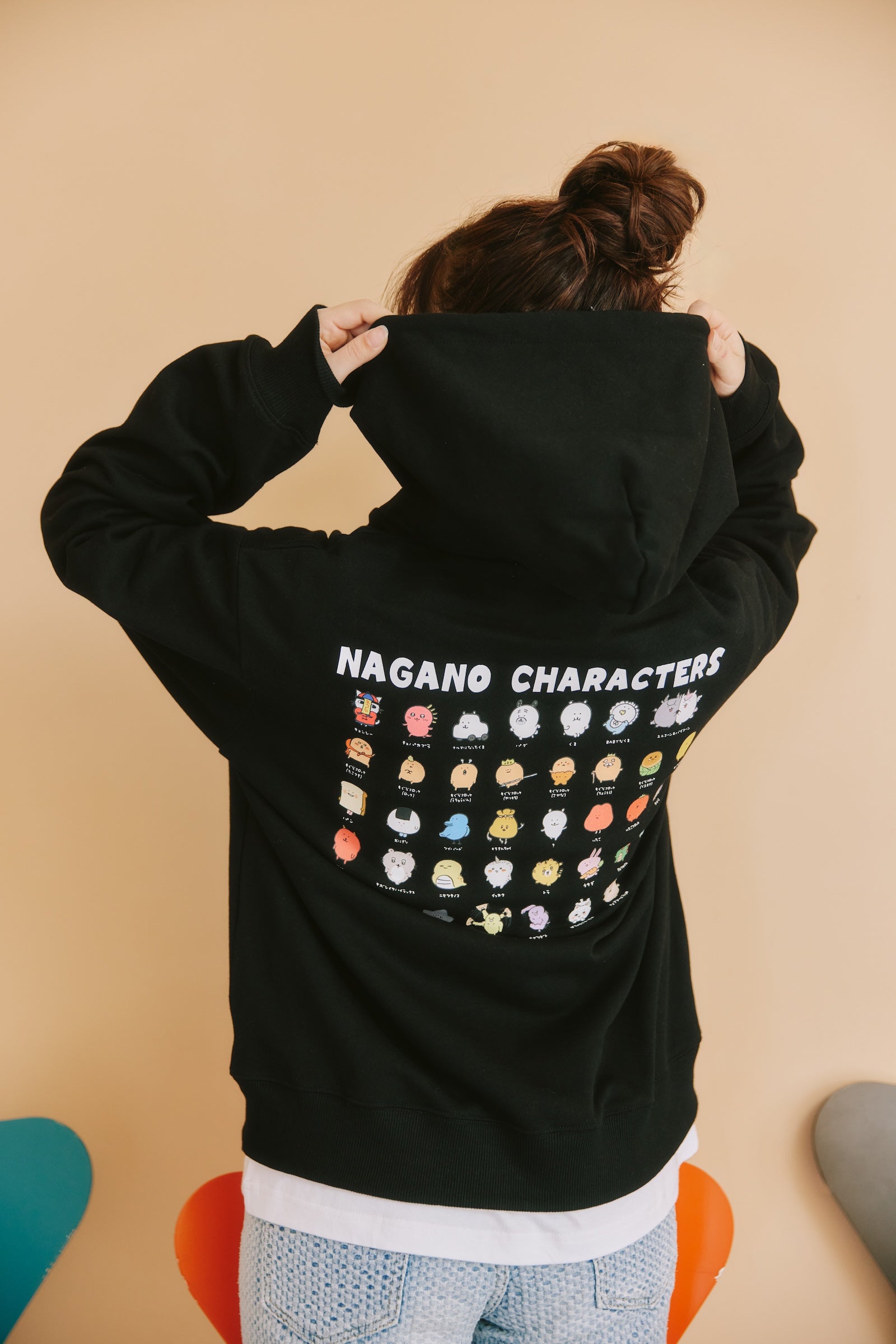 ナガノキャラクターズ ZIPパーカー 集合 ブラック