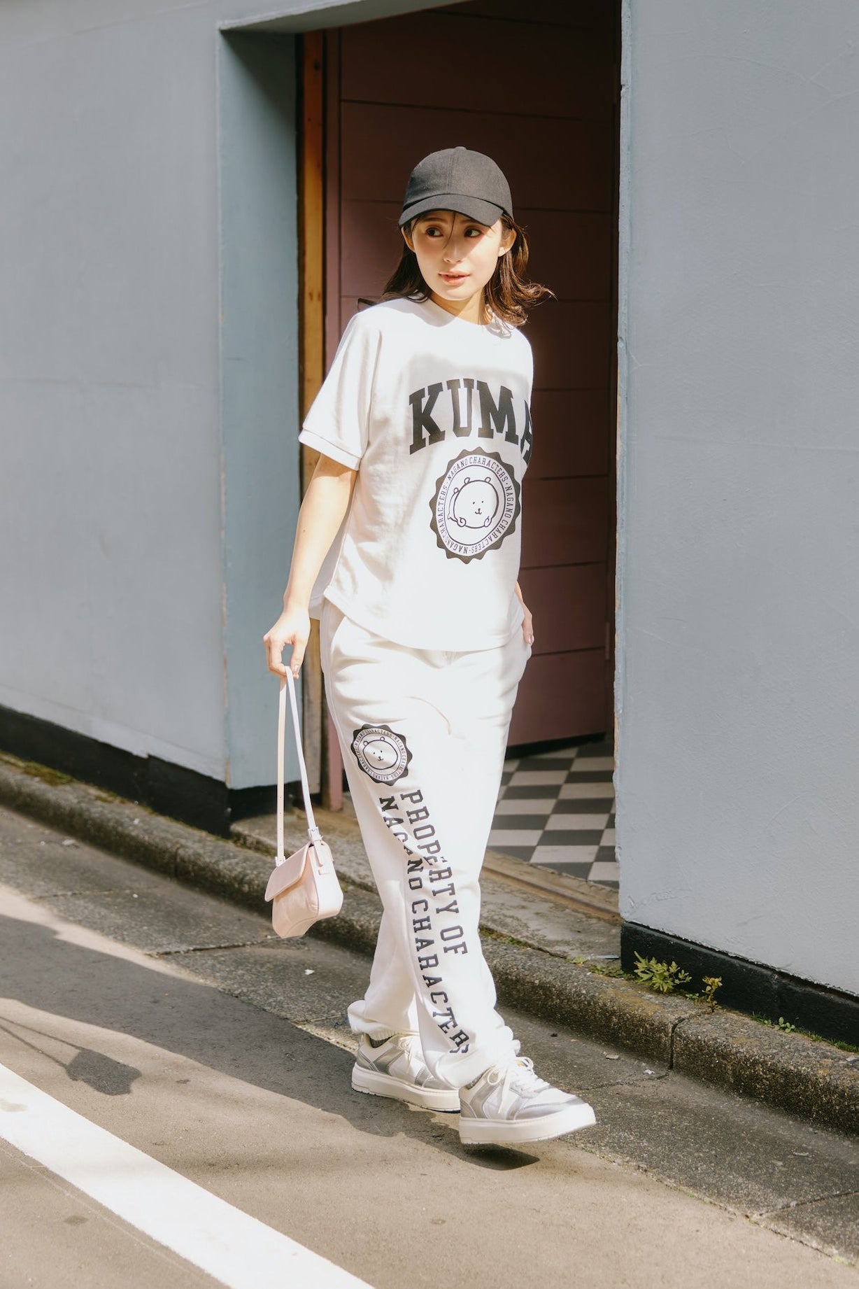 ナガノキャラクターズ スウェットパンツ カレッジ くま ホワイト