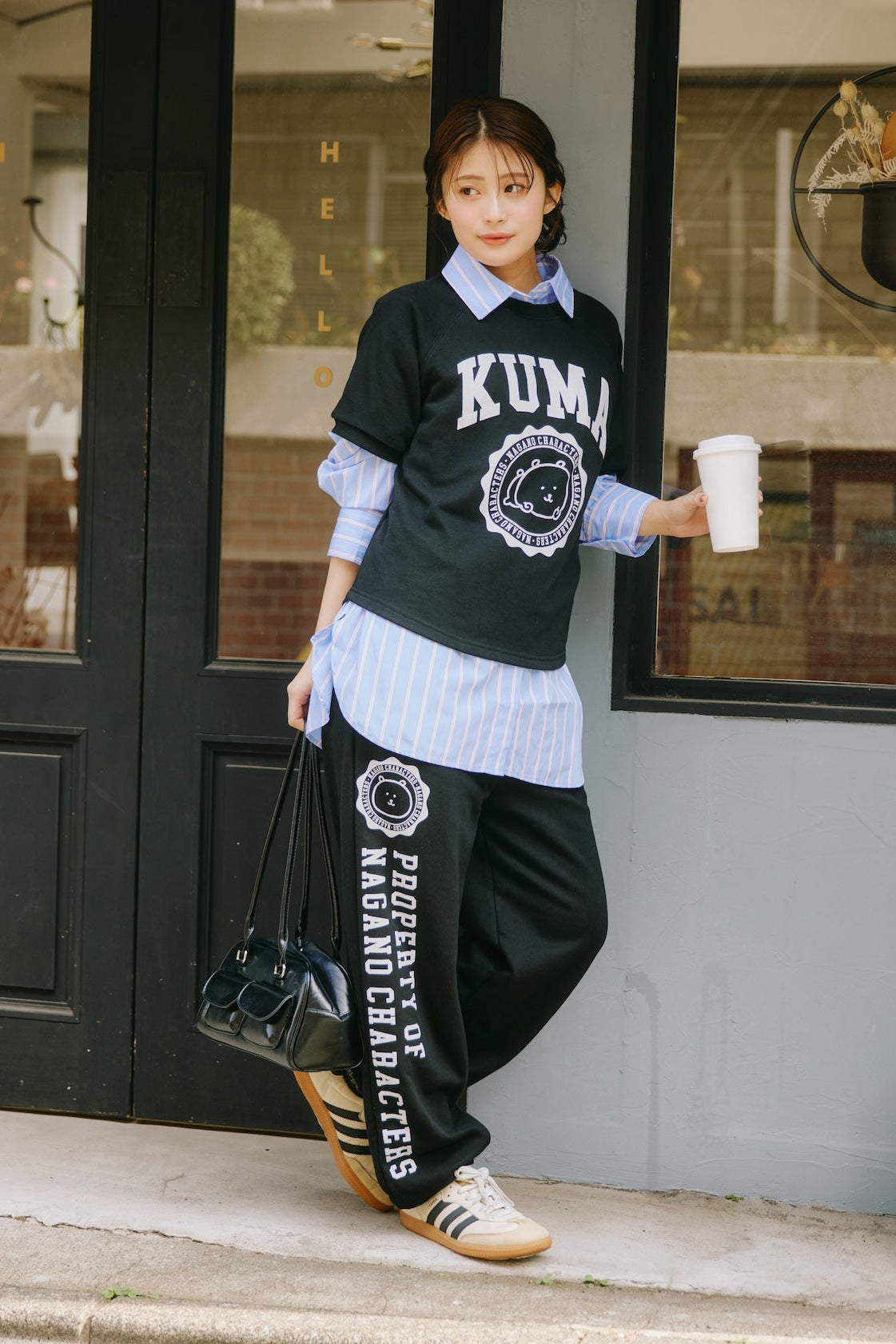 ナガノキャラクターズ スウェットパンツ カレッジ くま ブラック