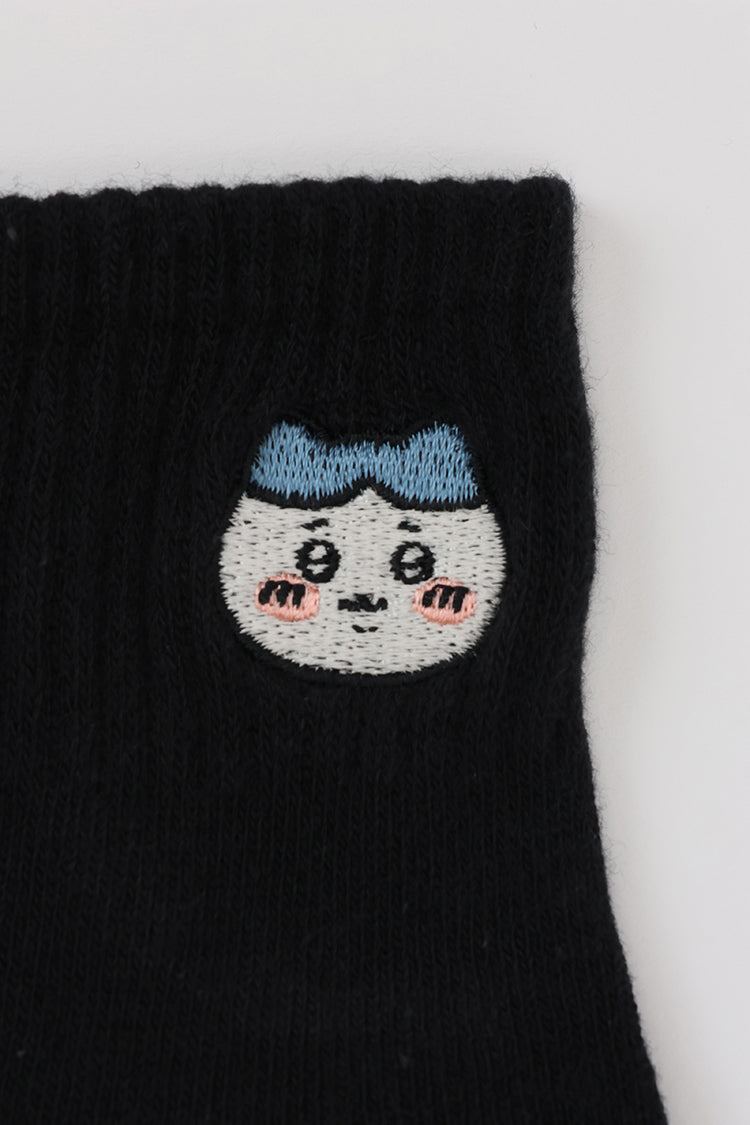 ショートソックス ワンポイント刺繍 ハチワレ ブラック