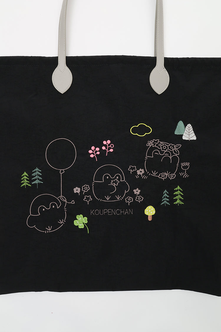 コウペンちゃん 刺繍トートバック 風船 ブラック