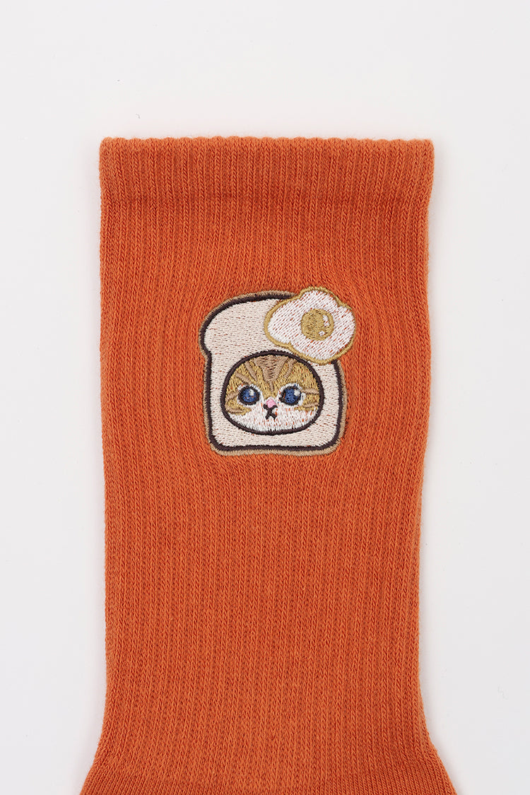 mofusand クルーソックス ワンポイント刺繍 食パン ラスト 23~25cm