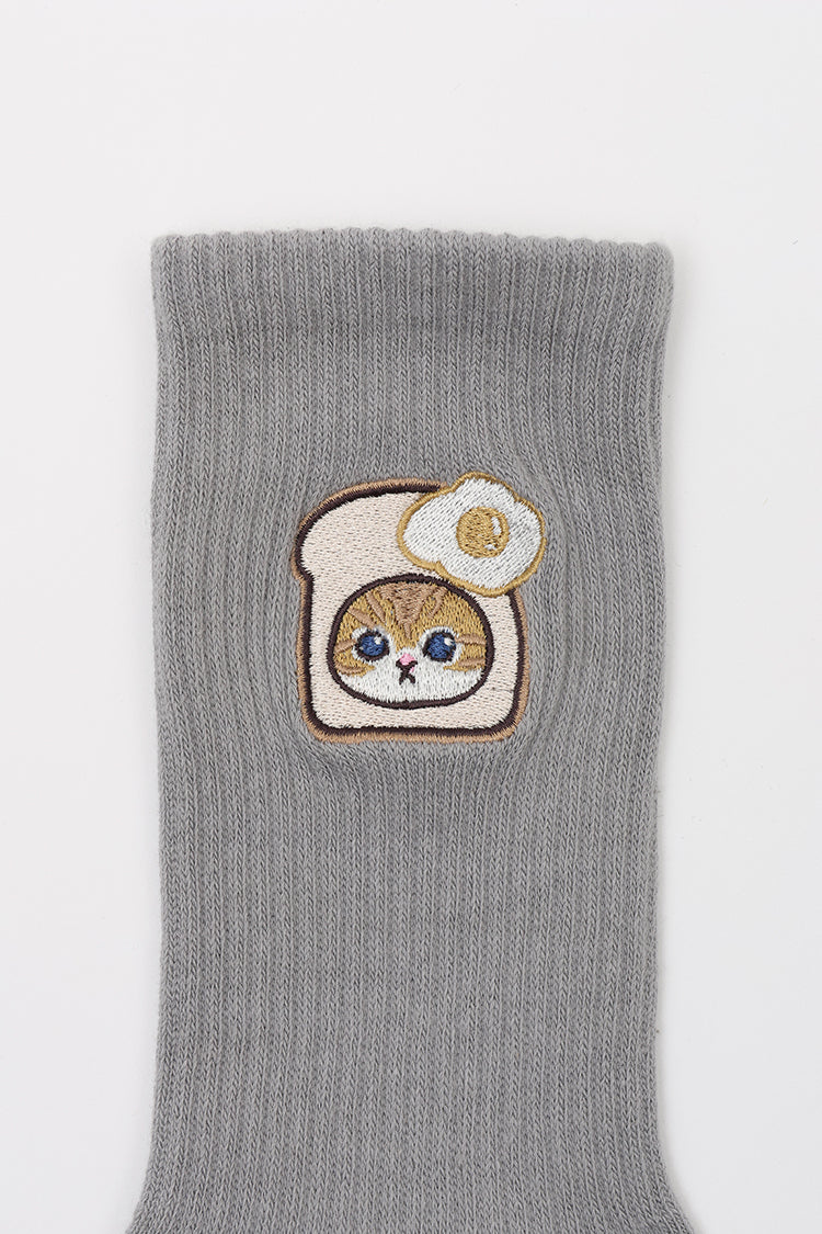 【Black Friday対象商品】mofusand クルーソックス ワンポイント刺繍 食パン ライトグレー 23~25cm