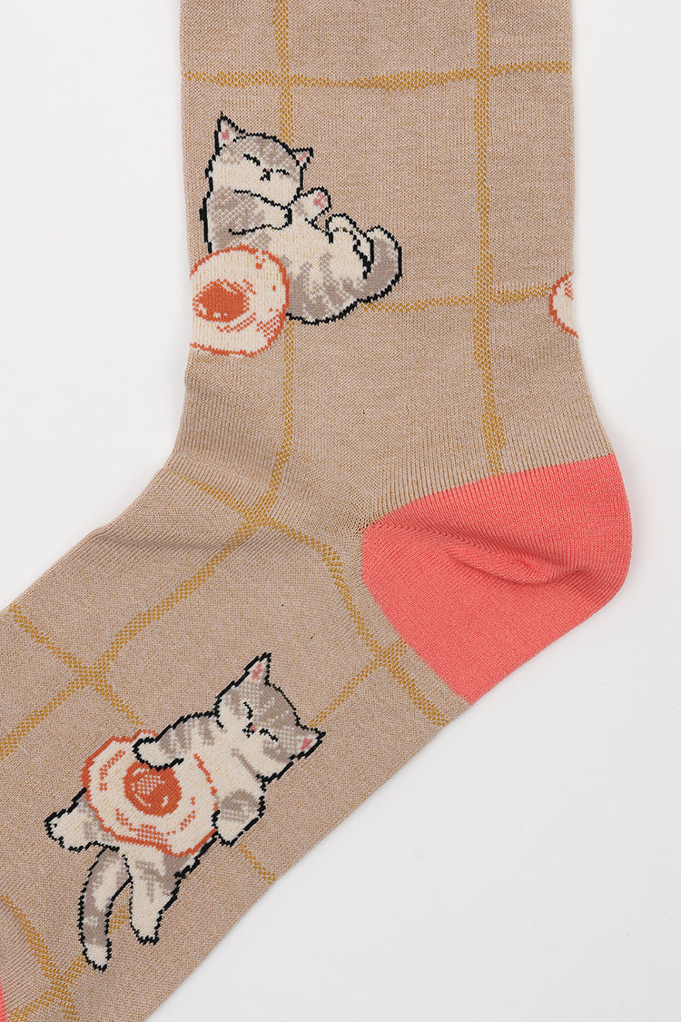 mofusand クルーソックス 目玉焼き総柄 ベージュ 23~25cm