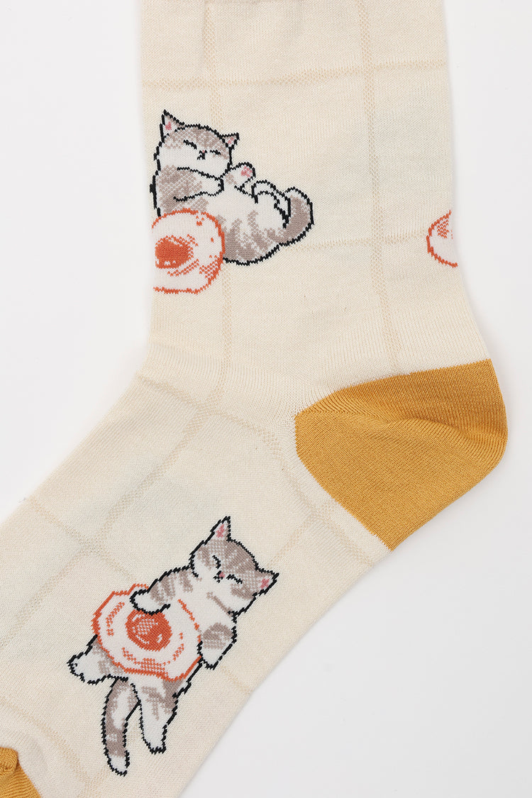 mofusand クルーソックス 目玉焼き総柄 オフホワイト 23~25cm