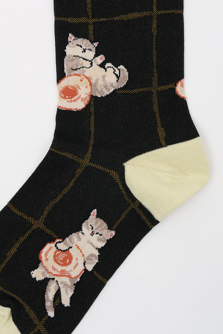 mofusand クルーソックス 目玉焼き総柄 ブラック 23~25cm