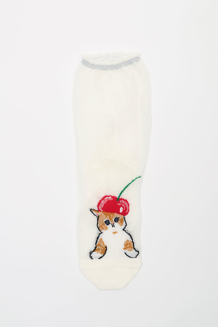 mofusand クルーソックス さくらんぼ合わせ オフホワイト 23~25cm