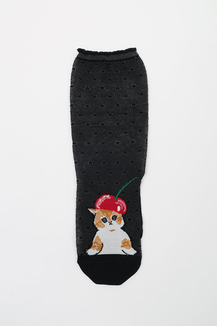mofusand クルーソックス さくらんぼ合わせ ブラック 23~25cm