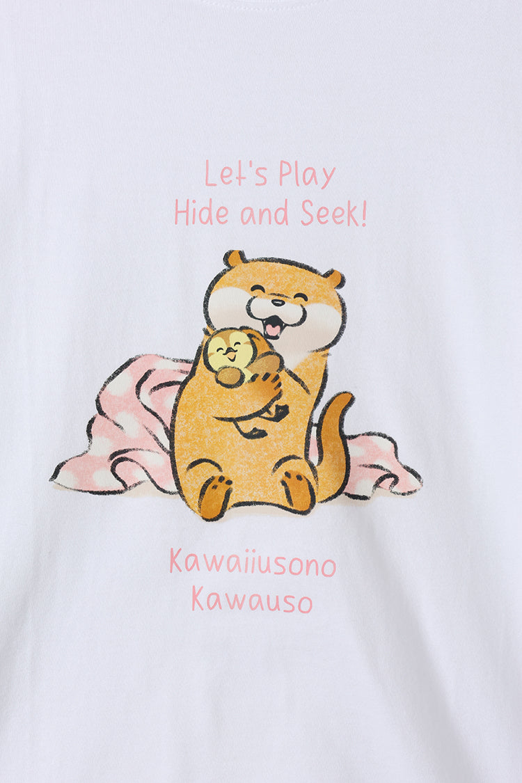 可愛い嘘のカワウソ ロンT かくれんぼ ホワイト
