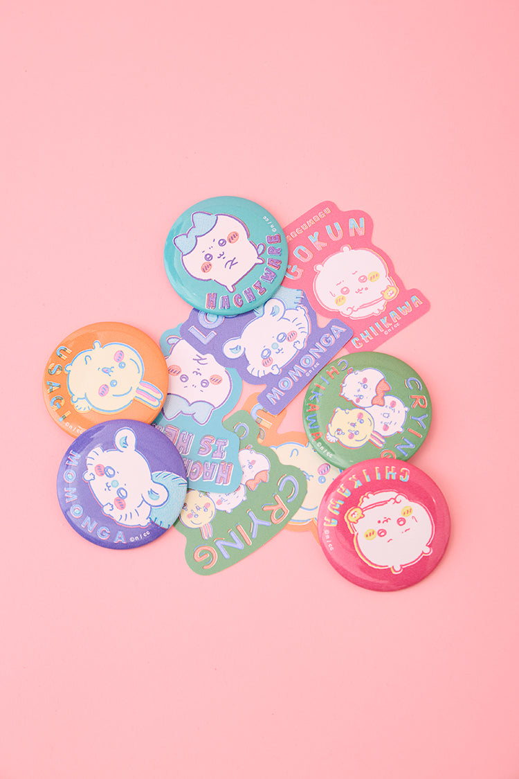 ちいかわ 缶バッジ レトロ印刷風 CRYING グリーン