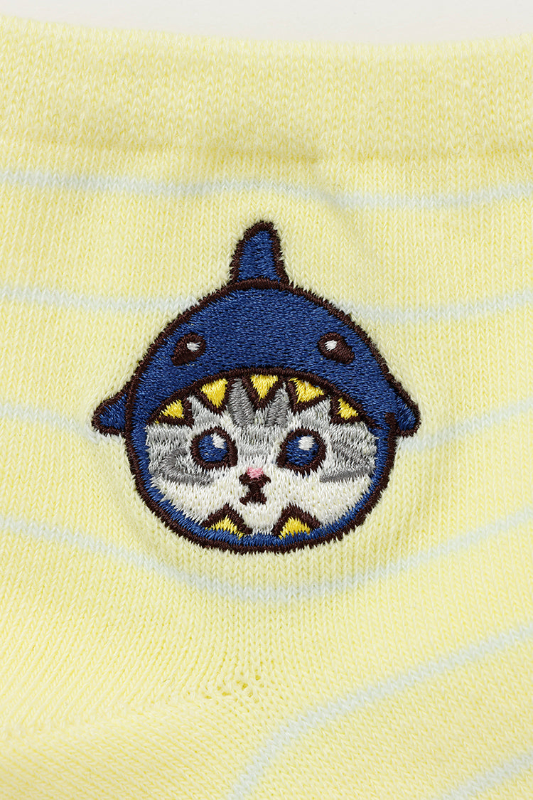 【Black Friday対象商品】mofusand クルーソックス ワンポイント刺繍 サメ クリーム 23~25cm