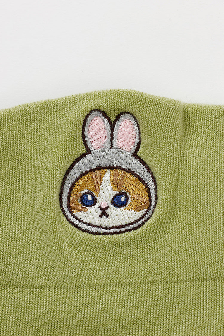 mofusand クルーソックス ワンポイント刺繍 うさぎ アイスグリーン 23~25cm