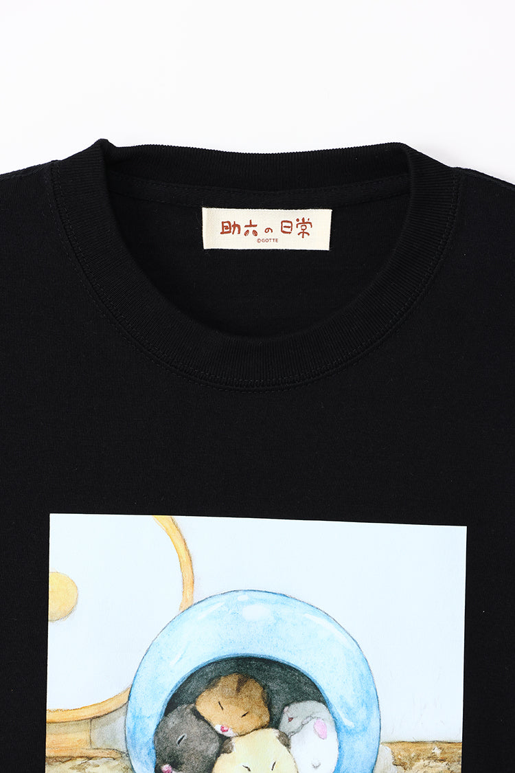 助六の日常 Tシャツ ハムスター達 ブラック