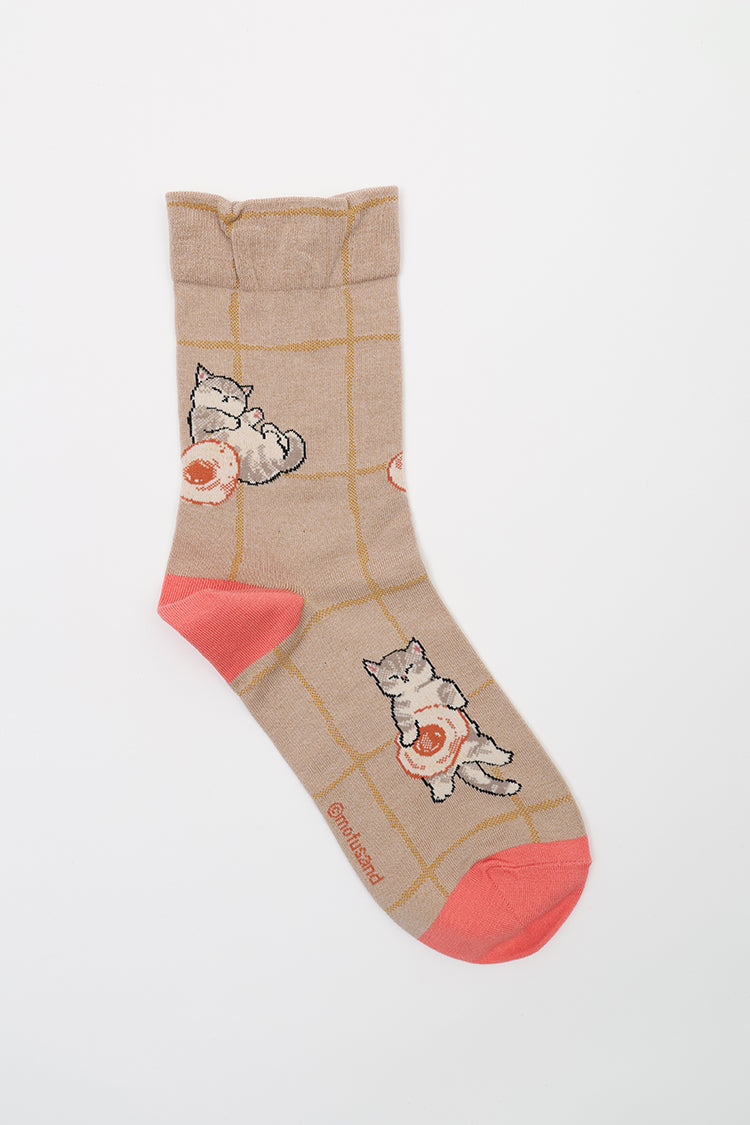 mofusand クルーソックス 目玉焼き総柄 ベージュ 23~25cm