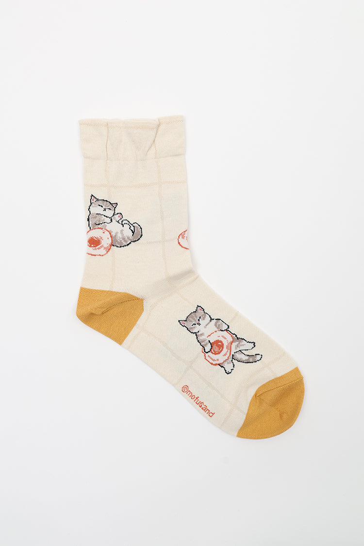 mofusand クルーソックス 目玉焼き総柄 オフホワイト 23~25cm