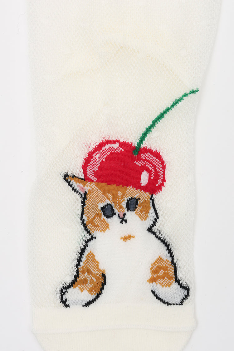mofusand クルーソックス さくらんぼ合わせ オフホワイト 23~25cm
