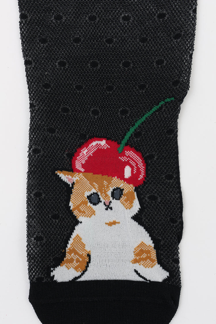 mofusand クルーソックス さくらんぼ合わせ ブラック 23~25cm