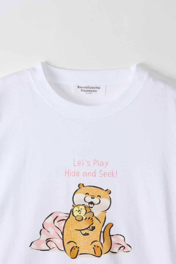 可愛い嘘のカワウソ ロンT かくれんぼ ホワイト