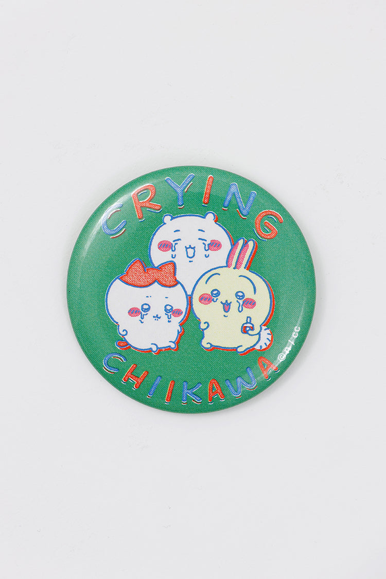 ちいかわ 缶バッジ レトロ印刷風 CRYING グリーン