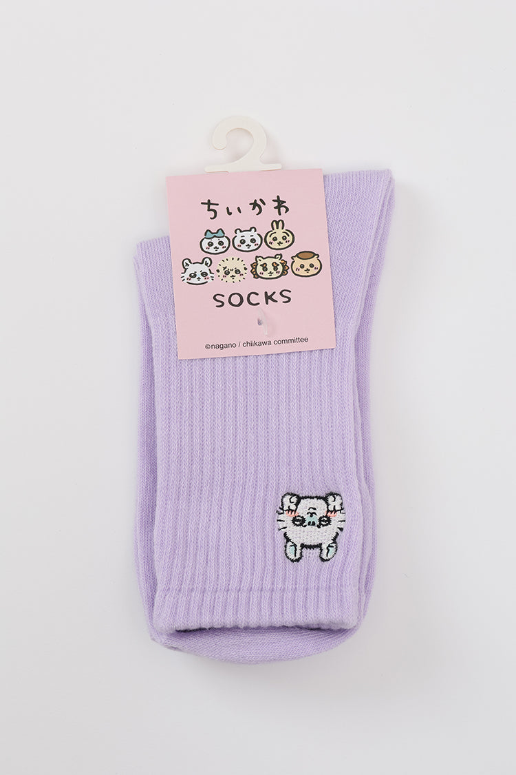 クルーソックス ワンポイント刺繍 モモンガ パープル