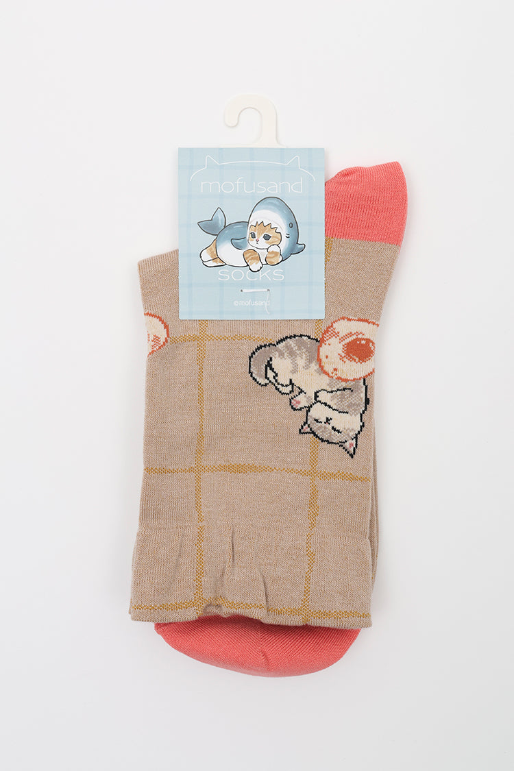 mofusand クルーソックス 目玉焼き総柄 ベージュ 23~25cm