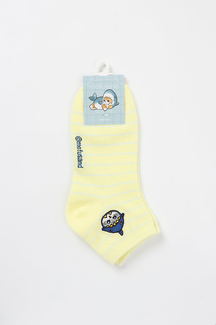 【Black Friday対象商品】mofusand クルーソックス ワンポイント刺繍 サメ クリーム 23~25cm