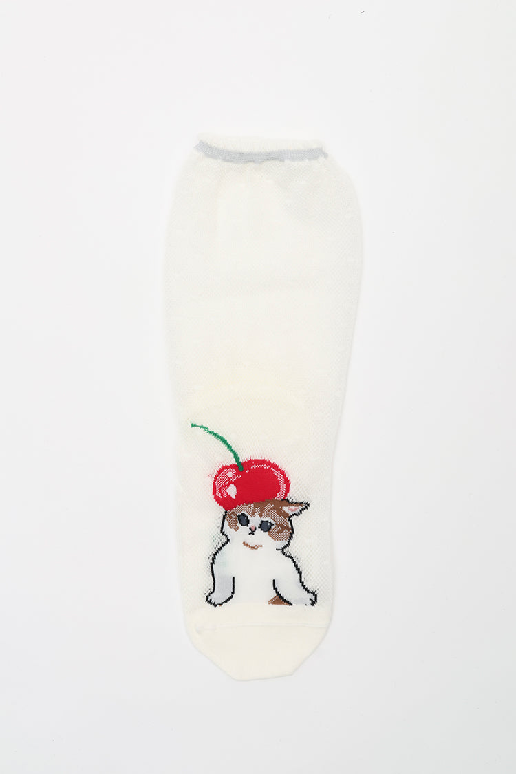 mofusand クルーソックス さくらんぼ合わせ オフホワイト 23~25cm