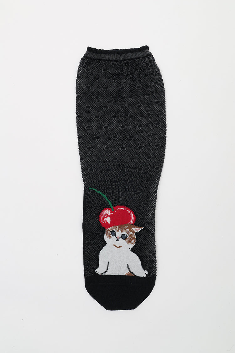 mofusand クルーソックス さくらんぼ合わせ ブラック 23~25cm