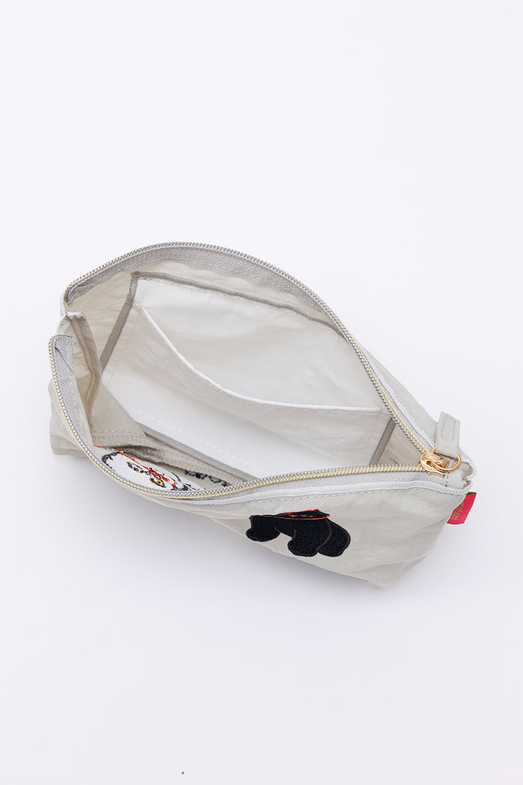 mofusand 刺繍ポーチ 黒猫 ライトグレー