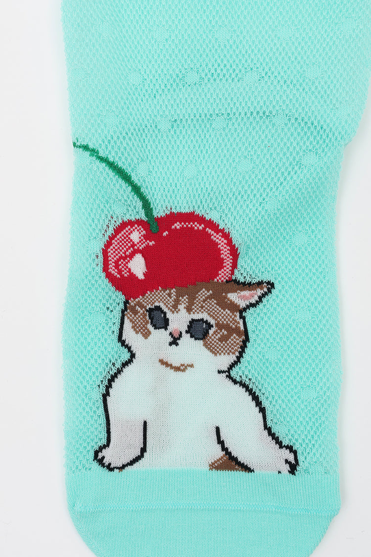 【Black Friday対象商品】mofusand クルーソックス さくらんぼ合わせ ミントグリーン 23~25cm