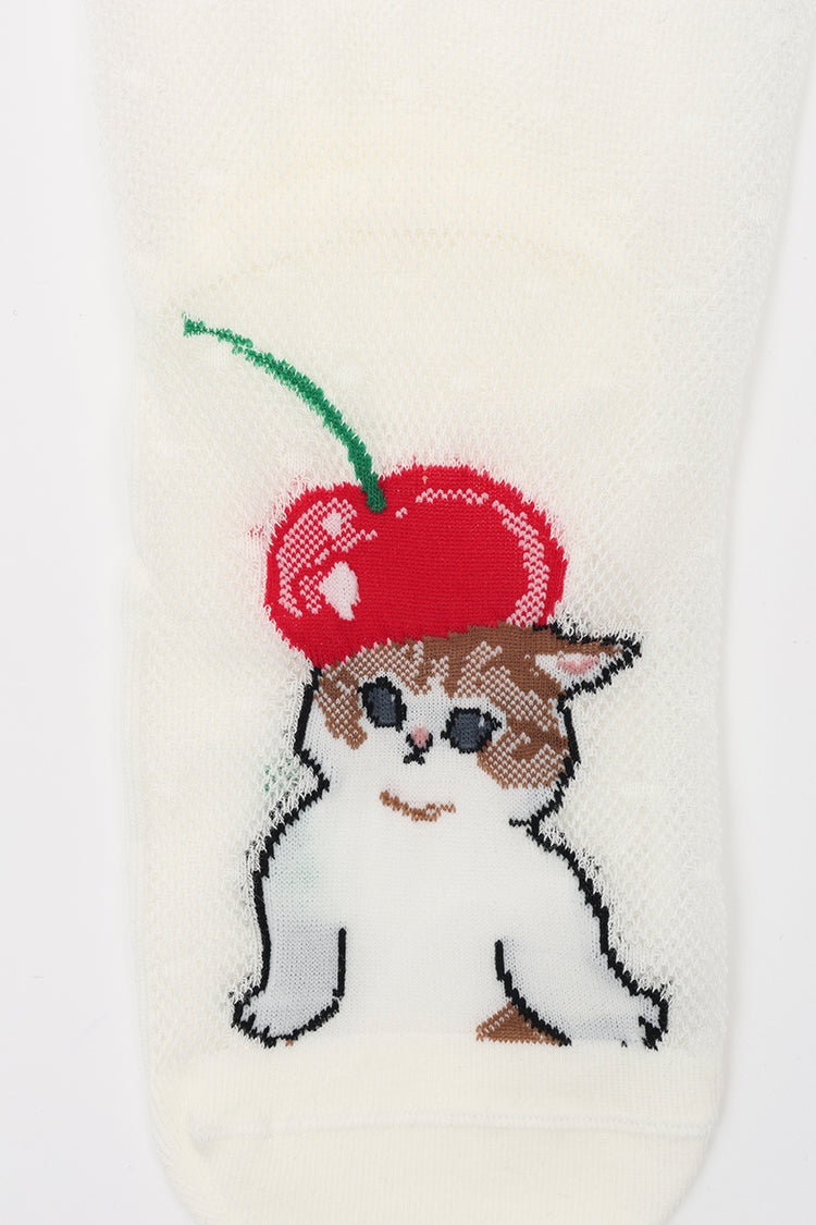 mofusand クルーソックス さくらんぼ合わせ オフホワイト 23~25cm