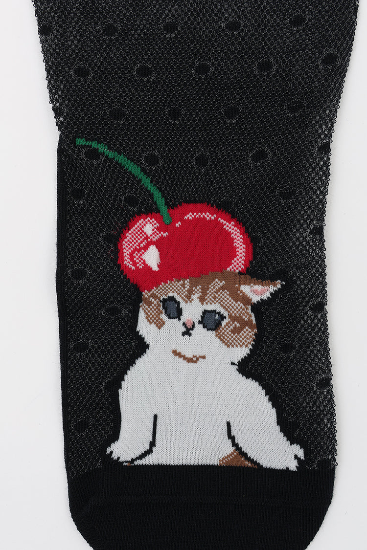 mofusand クルーソックス さくらんぼ合わせ ブラック 23~25cm