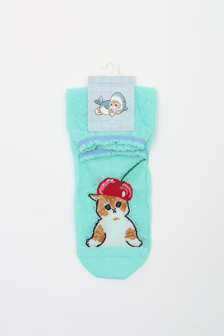 【Black Friday対象商品】mofusand クルーソックス さくらんぼ合わせ ミントグリーン 23~25cm