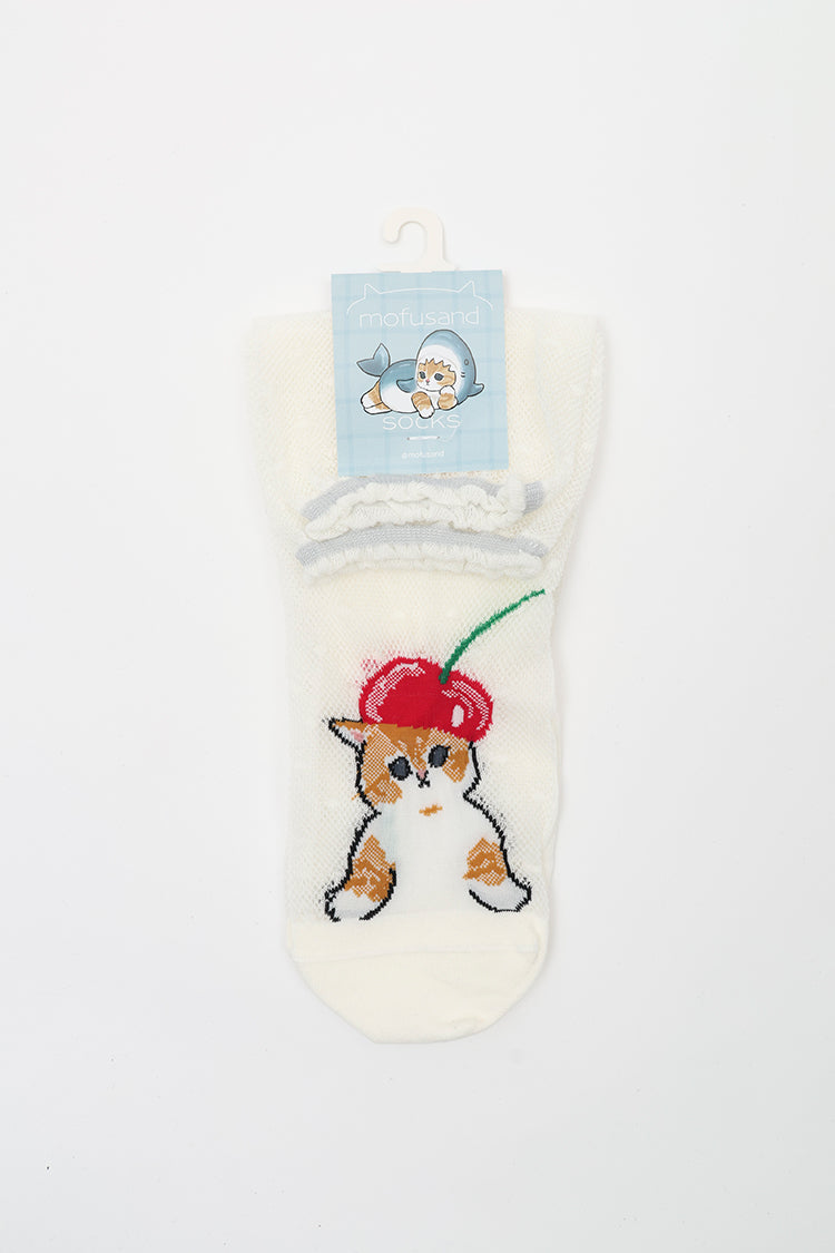 mofusand クルーソックス さくらんぼ合わせ オフホワイト 23~25cm