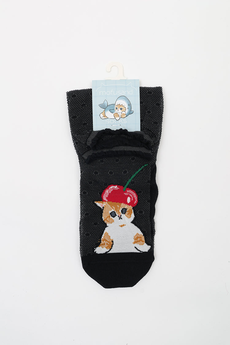 mofusand クルーソックス さくらんぼ合わせ ブラック 23~25cm