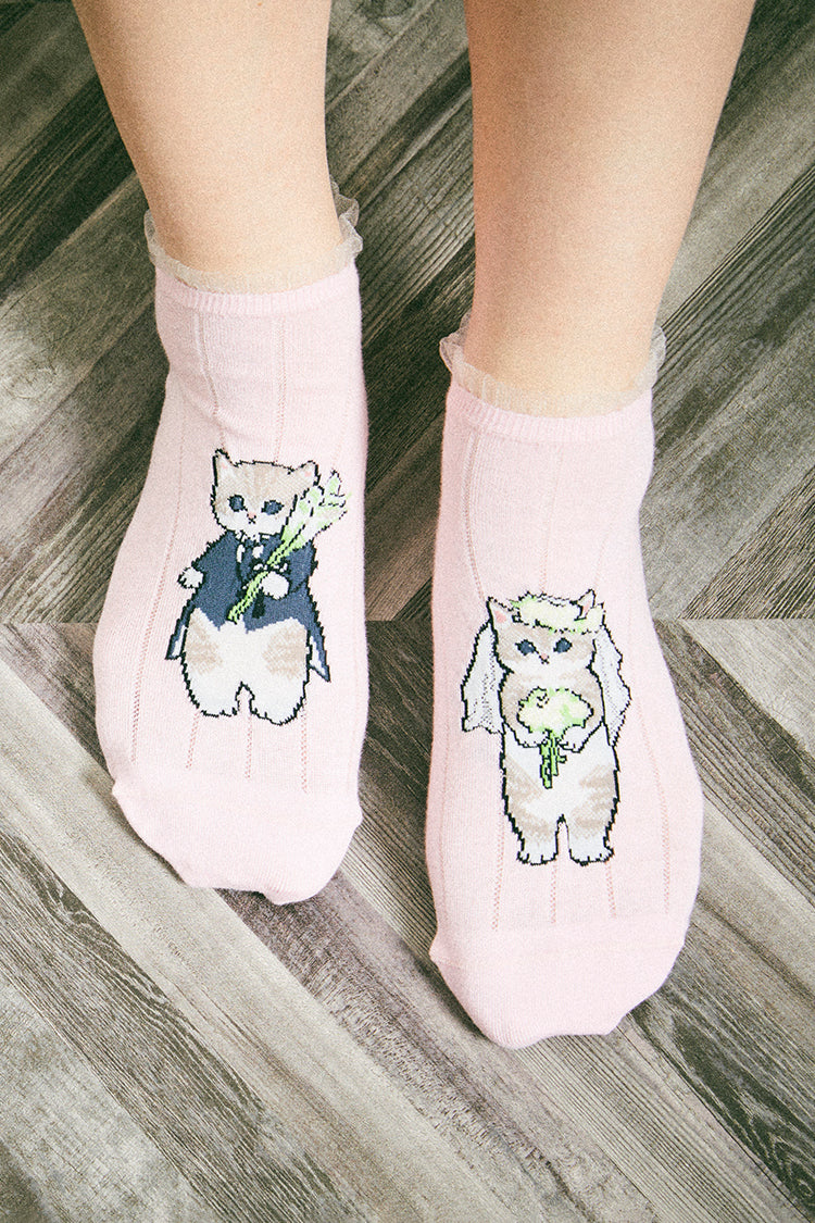 mofusand スニーカーソックス ウエディング ペールピンク 23~25cm