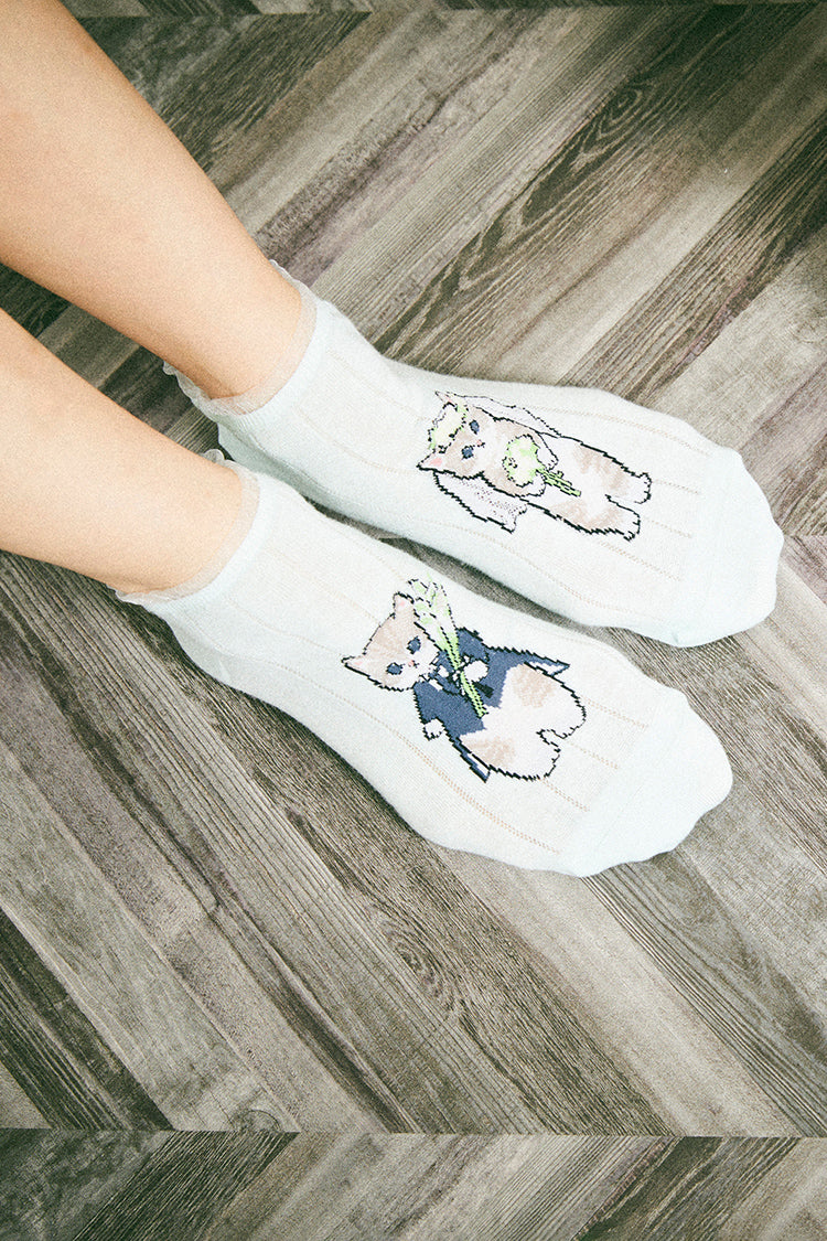 mofusand スニーカーソックス ウエディング アイスブルー 23~25cm