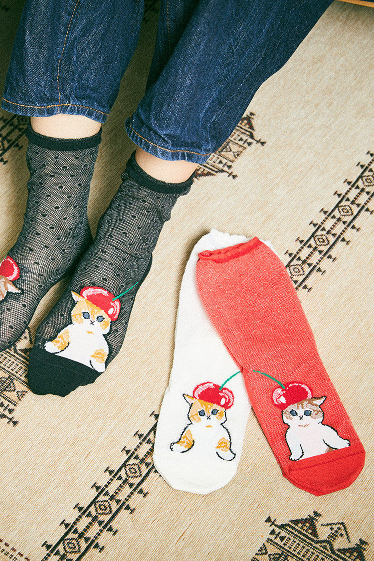 【Black Friday対象商品】mofusand クルーソックス さくらんぼ合わせ ミントグリーン 23~25cm