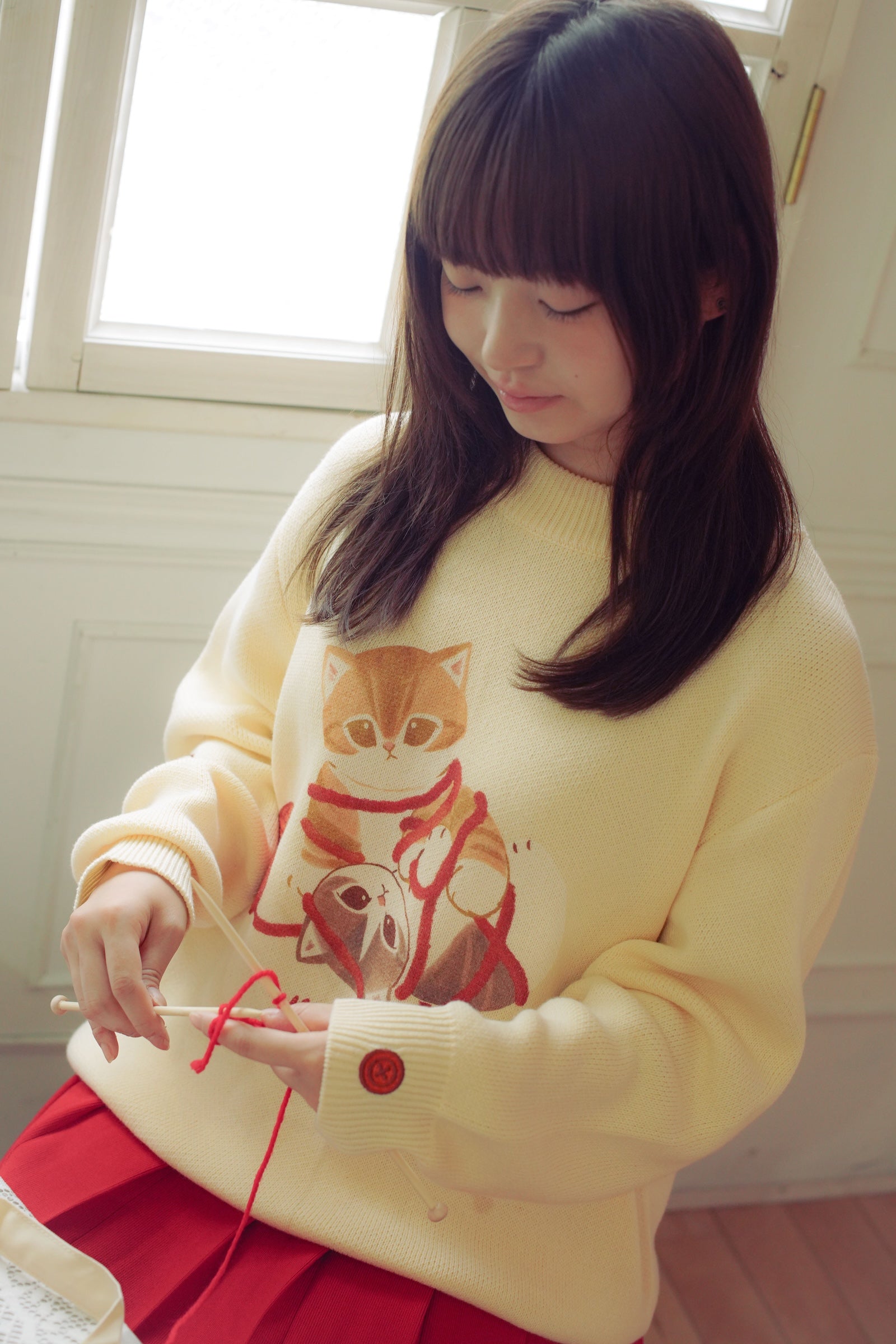 mofusand セーター 毛糸玉 にゃいすコンビ ナチュラル